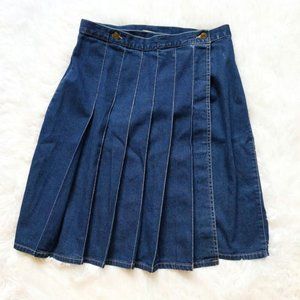 VTG Liz Claiborne Mini Wrap Skirt Pleated Denim 12